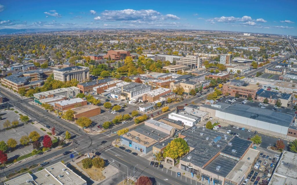 Aerial shot of Greeley in Colorado in autumn stock phot